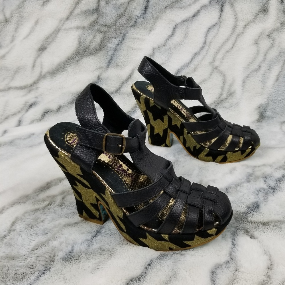 Irregular Choice Black and Gold Platforms size 8.5